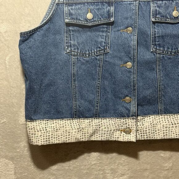 Chandra Denim Jean Vest Vintage Snake Skin Pattern Accent Women's Plus Size 22W - Picture 3 of 7